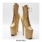 Platform High Heel Round Toe Pole Dancing Lace Up Ankle Snake Holographic Boots with Side Zipper - Yellow