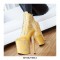 Platform High Heel Round Toe Pole Dancing Lace Up Ankle Snake Holographic Boots with Side Zipper - Yellow