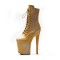 Platform High Heel Round Toe Pole Dancing Lace Up Ankle Snake Holographic Boots with Side Zipper - Yellow