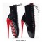 Sexy Lace Up Ankle Dancer Ballet Lobster Claw Pumps - Black Red