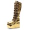 Round Toe Platforms Knee Highs Decorated Straps Space Punk Walk Wedges Boots - Gold Patent