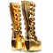 Round Toe Platforms Knee Highs Decorated Straps Space Punk Walk Wedges Boots - Gold Patent