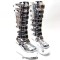 Round Toe Platforms Knee Highs Decorated Straps Space Punk Walk Wedges Boots - Silver Patent