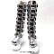 Round Toe Platforms Knee Highs Decorated Straps Space Punk Walk Wedges Boots - Silver Patent