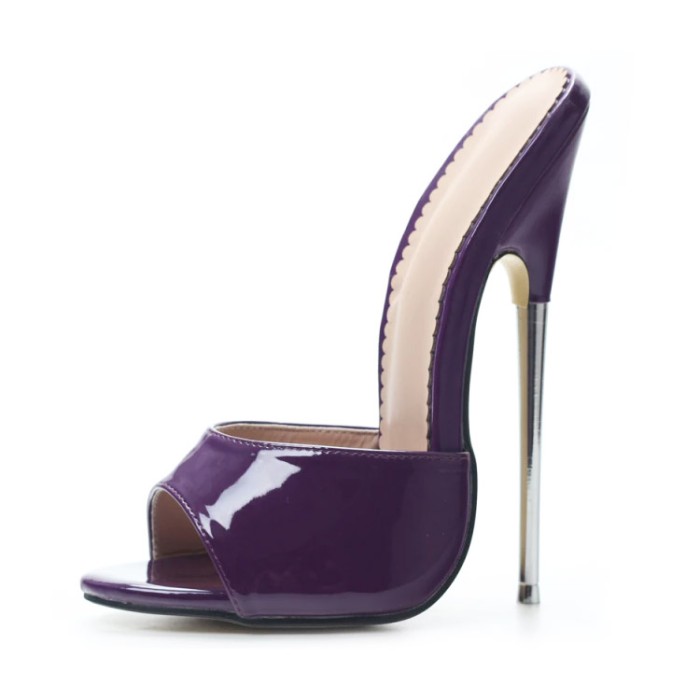Metal Heel Peep Toe Patent Summer Sandals - Purple - Upper Material: Patent
 in Sexy Heels & Platforms