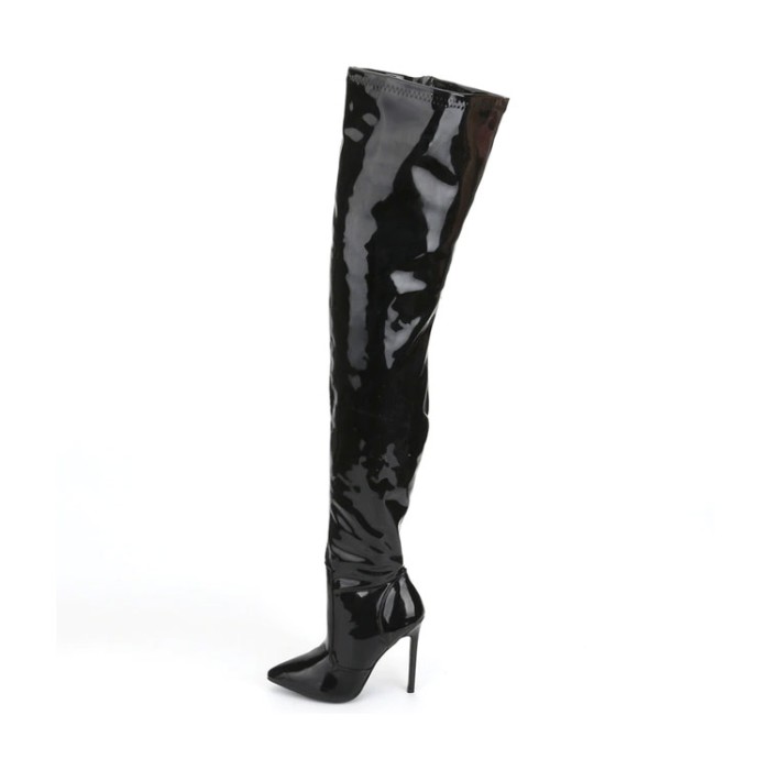 Stiletto Heel Square Toe Lace Up Knee High Full Zipper Over The Knee Long Patent Boots  - Heel: 12 cm / 4.72 inches
 in Sexy Boots