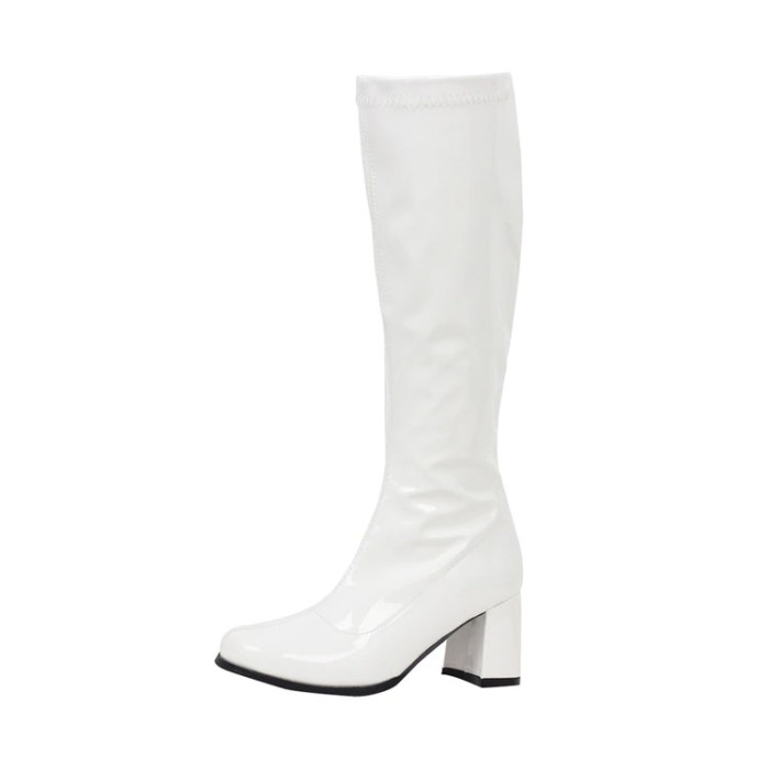 Square Heel Square Toe Lace Up Knee High Gogo Boots with Side Zip - White - Heel: 9 cm / 3.54 inches
 in Sexy Boots