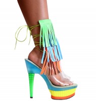Karo Shoes 3215 Multi Colored Leather Fringe Ankle Boots with Clear top on 7-Inch Julie Platform