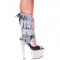 Karo Shoes 3348 - Black Leather with 3 Rows of Silver Rhinestone Fringes