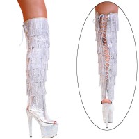 Karo Shoes 3358 - Silver Leather with 7 Row Silver Rhinestone Fringe