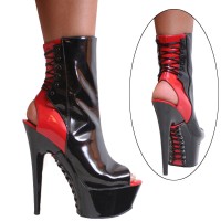 Karo Shoes 3362 - Black Patent with Red Patent Lace-Up Back