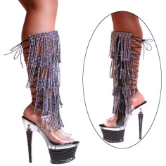 Karo Shoes 3215 - Rhinestone Knee High Boots on 7-Inch Julie Platform