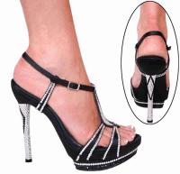 Karo Shoes 3285 - Black Satin with Black & Silver Swarovski