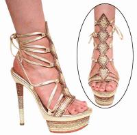 Karo Shoes 3328 - Gold Leather with Multi Swarovski Rhinestones