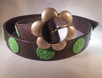 Kenya Belt Brown Green with Bronze Flower - Size 36