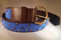 Kenya Belt Brown with Blue Beads and Stones - Size 36