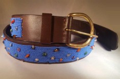 Kenya Belt Brown with Blue Beads and Stones - Size 36