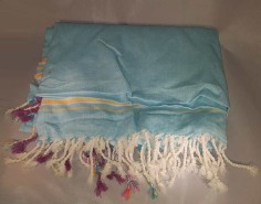Kenyan Kikoy Light Blue with Yellow and White Stripes