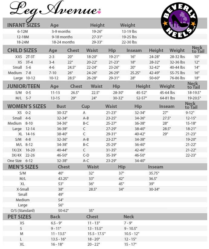 15+ Leg Avenue Size Chart