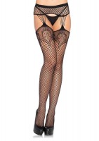 Industrial Net Stockings With Duchess Lace Top,strand Garterbelt