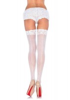 Sheer Stocking With Back Seam Lace Top O/s White