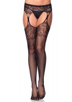 Lace Top Fishnet Stocking W Lace Cuban Heel And Tear Drop Garterbelt