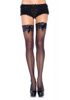 Sheer Thigh Hi Lace Top With Satin Bow