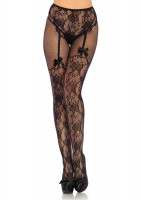 Fleur De Lace Suspender Illusion Crotchless Tights With Bow Accent