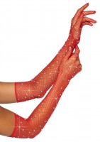2038 Rhinestone Fishnet Opera Length Gloves