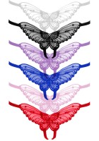 Butterfly Crotchless Panties With Pearl Sequin Detail - Black - SPECIAL