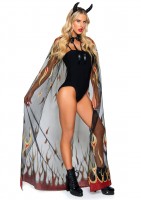 2763 2 Pc Sheer Glitter Flame Devil Cape And Devil Horns