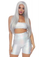 3776 2 Pc Holographic Metallic Spandex Bandeau And Bike Shorts