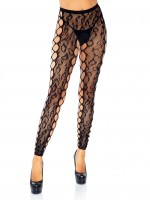 7812 Leopard Lace Footless Crotchless Tights With Net Side Panel