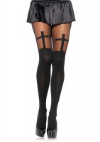 Spandex Opaque Cross Pantyhose With Sheer Thigh Accent