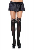 7908 Black Cat Spandex Opaque Pantyhose With Sheer Thigh Accent