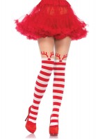 7945 Rudolph Reindeer Opaque Striped Pantyhose With Sheer Thigh High