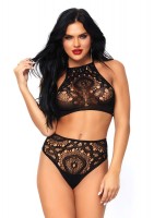 2pc Crochet Lace Halter Crop Top With Strappy Back Detail And Matching High Wais