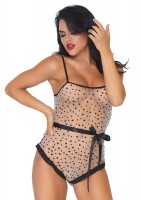 81584 2 Pc Lace Trimmed Sheer Flocked Star Bodysuit With Snap Crotch And Ribbon 