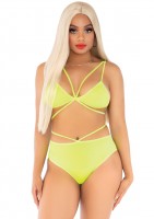 81602 2 Pc Opaque Cage Strap Bra Top And Strappy Brazilian Briefs