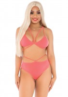81602 2 Pc Opaque Cage Strap Bra Top And Strappy Brazilian Briefs