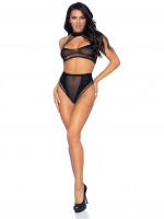 81632 2 Pc Net Keyhole Halter Crop Top And High Waist Bottoms