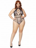 81639X Seamless Multi Net Bodysuit With T Strap Halter And Cheeky Cut Bottom