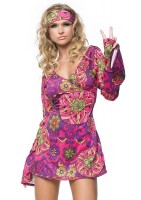 83048 2 Piece Retro Print Bell Sleeves Go Go Dress With Head Band