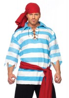 83663 4 Piece Pillaging Pirate Striped Shirt Tattered Pants Sash Head Scarf