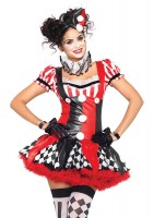 83929 3 Piece Harlequin Clown Suspender Dress Ruffle Neck Piece Hat