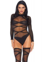 2 Piece Opaque Sheer Criss Cross Body Suit And Matching