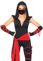 85087 4 Piece Deadly Ninja, Catsuit With Attached Leg Wraps , Waist Sash, Arm Wa