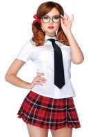 85112 4 Piece Private School Sweetie Shirt Pleated Skirt Neck Piece Faux Frame