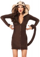 Cozy Monkey Dress With Attached Tail And Funny Face Hood