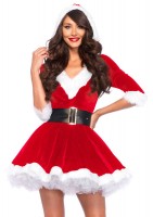 85356 2 Piece Mrs Claus Velvet Hooded Dress And Belt